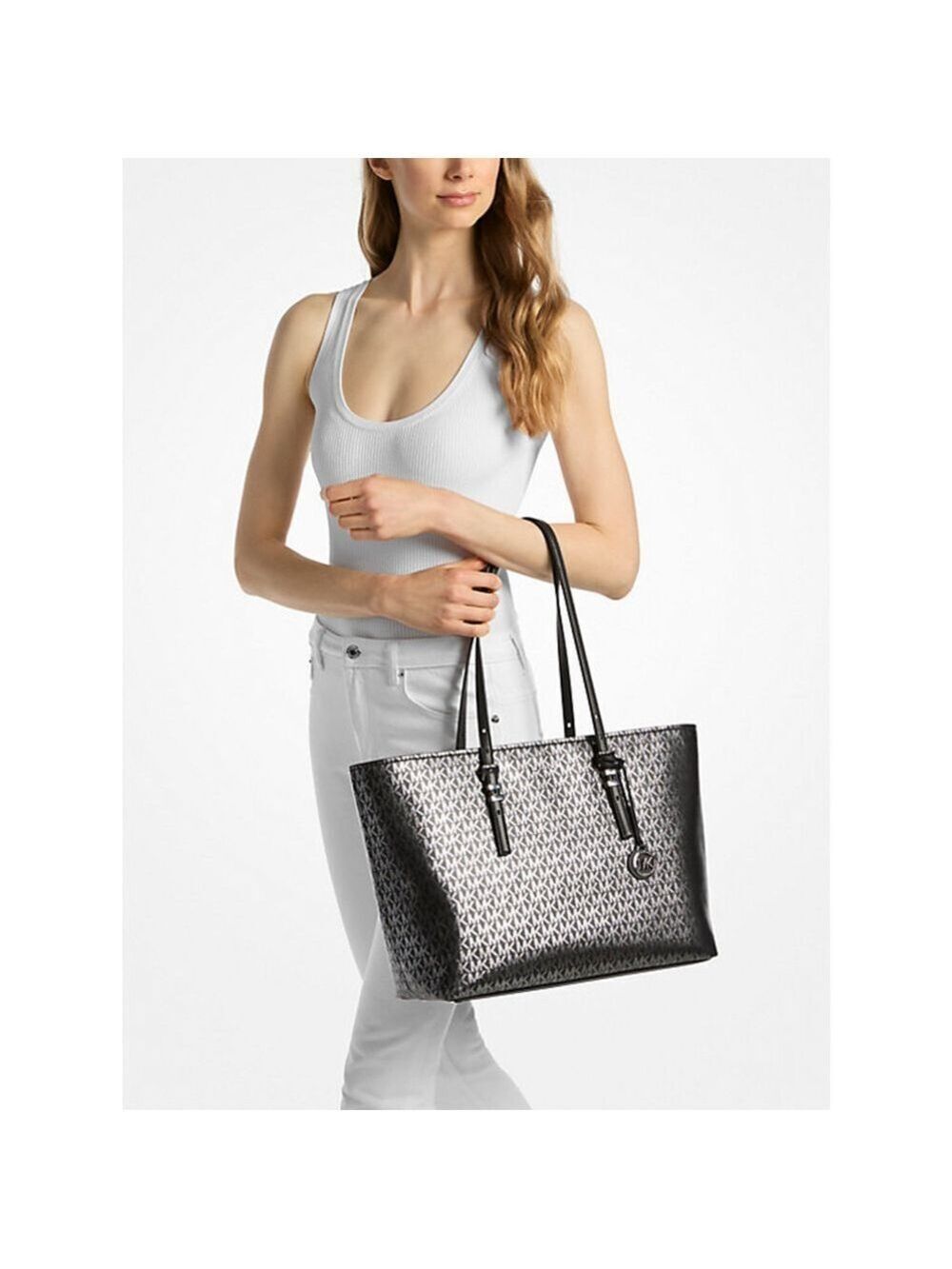 Michael Kors Black Monogram Patent Leather Tote Bag
